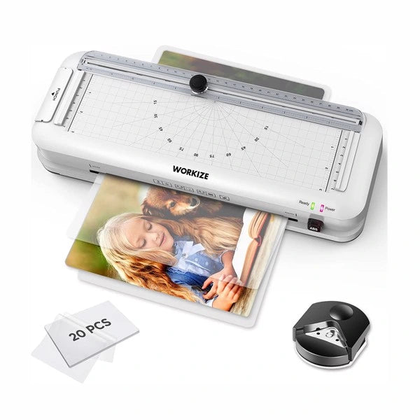 Laminator Machine with Laminating Sheets 20 Pouches; WORKIZE 9-Inch Thermal Laminator; Personal 5-in-1 A4 Desktop Laminating Machine; OL188 White Black